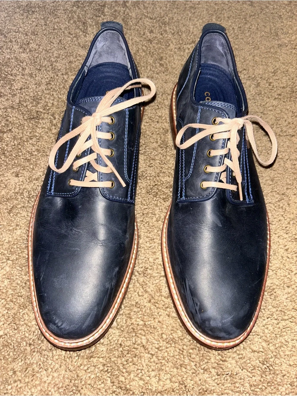 Cole Haan C25105 Mens Tyler Grand Plain Toe Ox. Derby Lthr Shoes 10.5  Nvy NEW